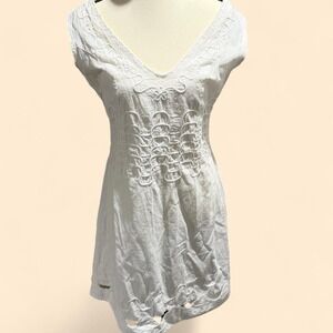 Cotton Natural White Embroidered Dress 100% Cotton Made in Peru Size M